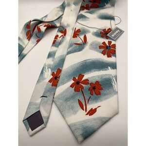 Sisley Cravates Mens Silk Tie Blue Red Floral Abstract Art White Necktie Italy
